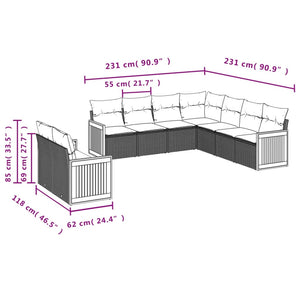 Set Divano da Giardino 9 pz con Cuscini Beige in Polyrattan 3260182