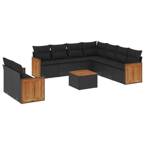 Set Divani da Giardino 10pz con Cuscini in Polyrattan Nero 3260186