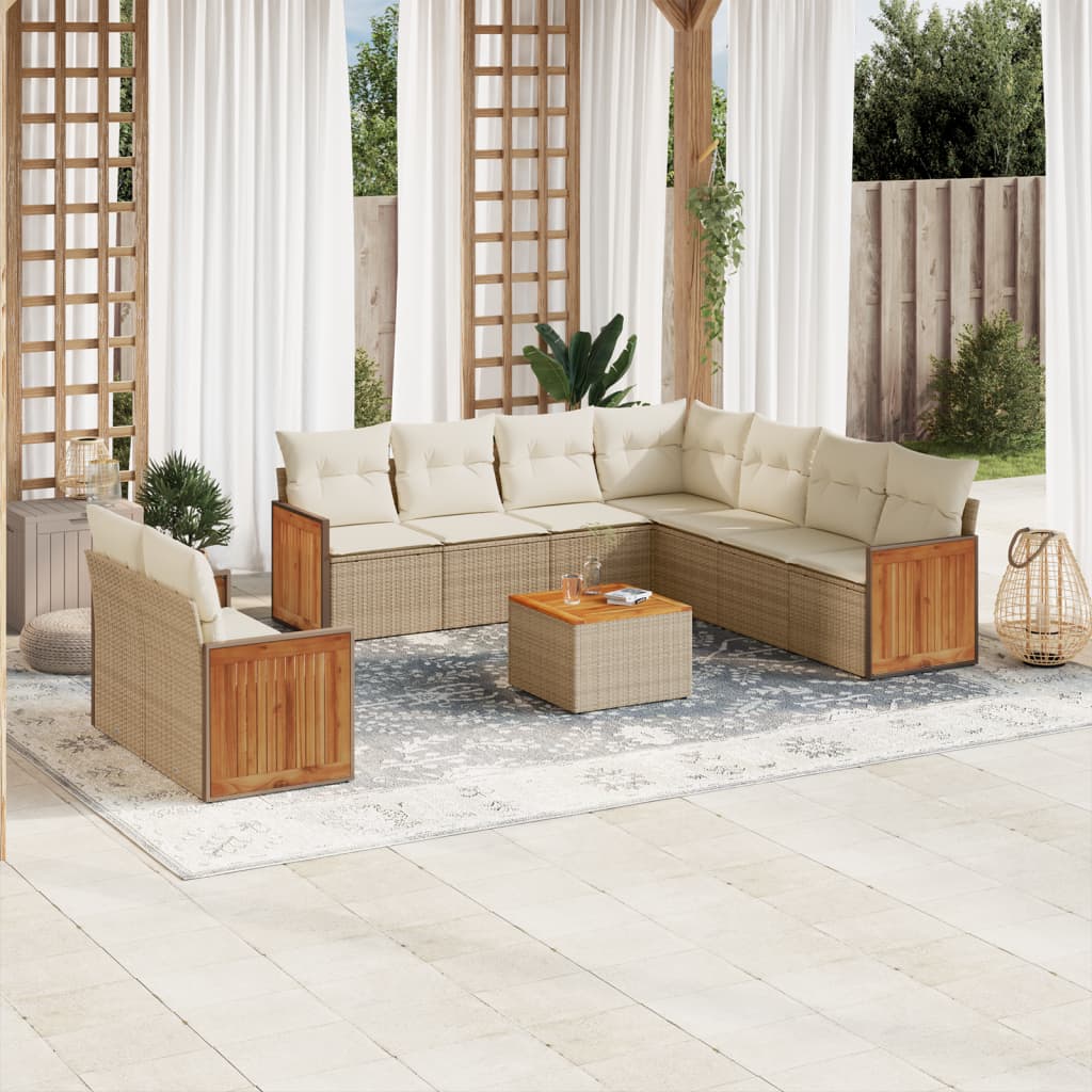 Set Divano da Giardino 10 pz con Cuscini Beige in Polyrattan 3260189