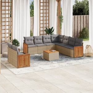 Set Divano da Giardino 10 pz con Cuscini Beige in Polyrattan 3260190