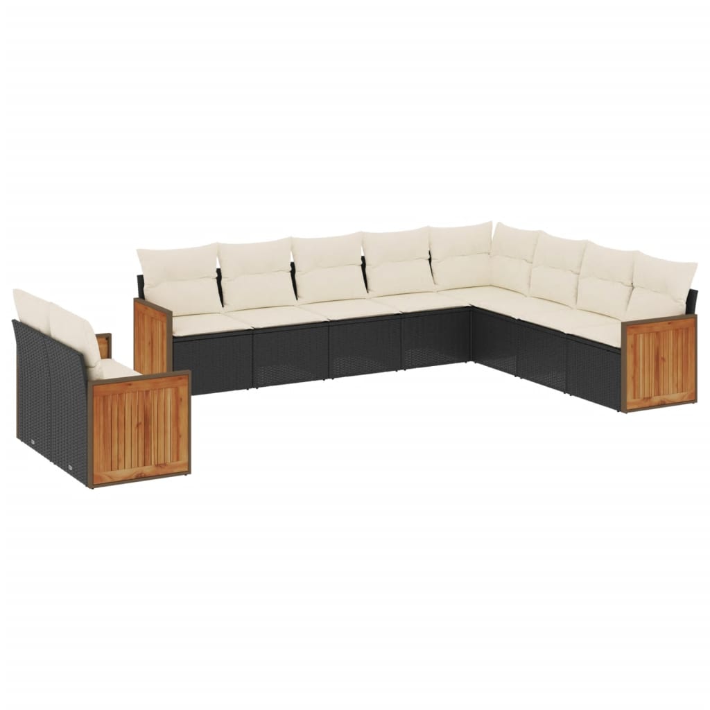 Set Divani da Giardino 10pz con Cuscini in Polyrattan Nero 3260194