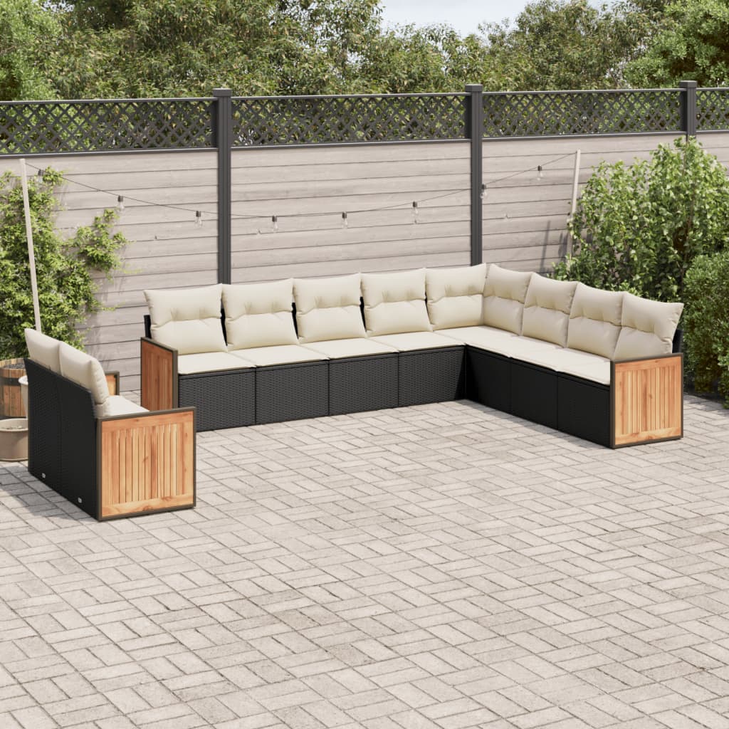 Set Divani da Giardino 10pz con Cuscini in Polyrattan Nero 3260194