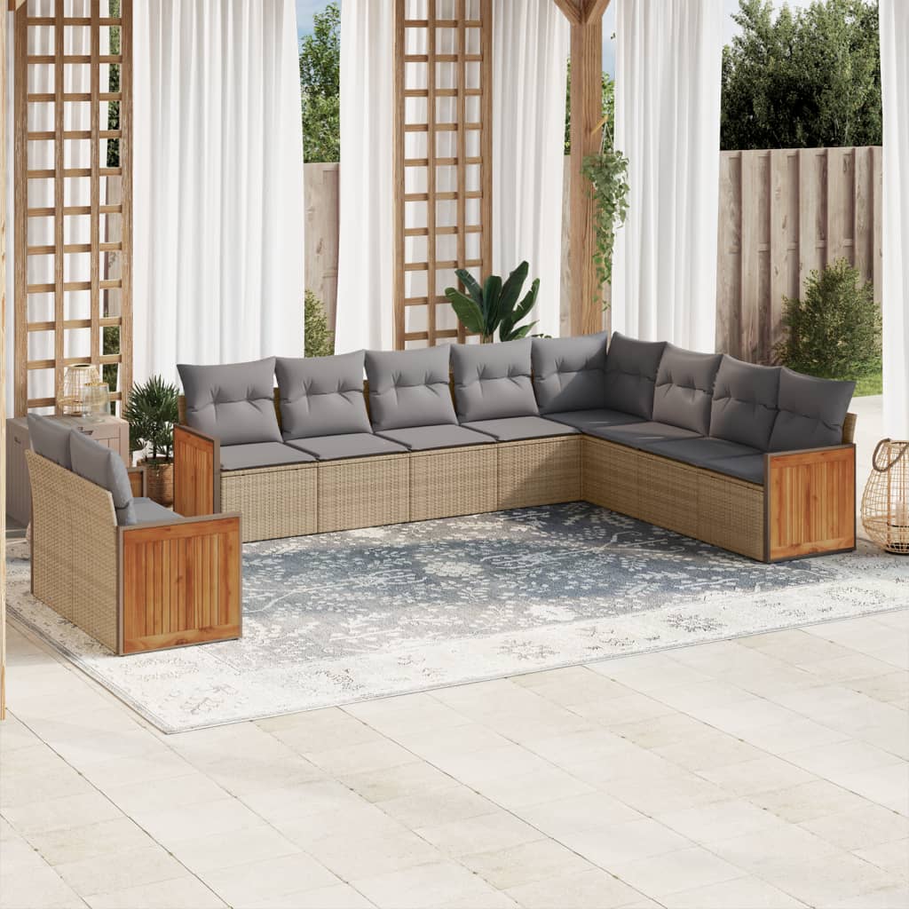 Set Divano da Giardino 10 pz con Cuscini Beige in Polyrattan 3260197