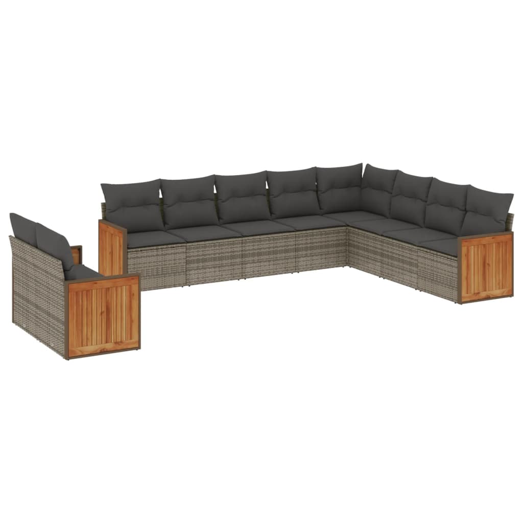 Set Divano da Giardino 10 pz con Cuscini Grigio in Polyrattan 3260198