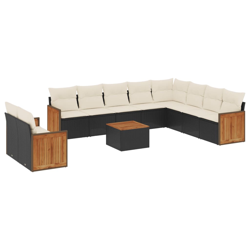 Set Divani da Giardino 11 pz con Cuscini in Polyrattan Nero 3260201