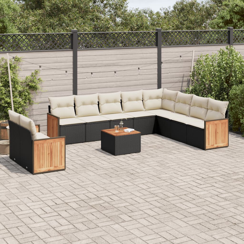 Set Divani da Giardino 11 pz con Cuscini in Polyrattan Nero 3260201