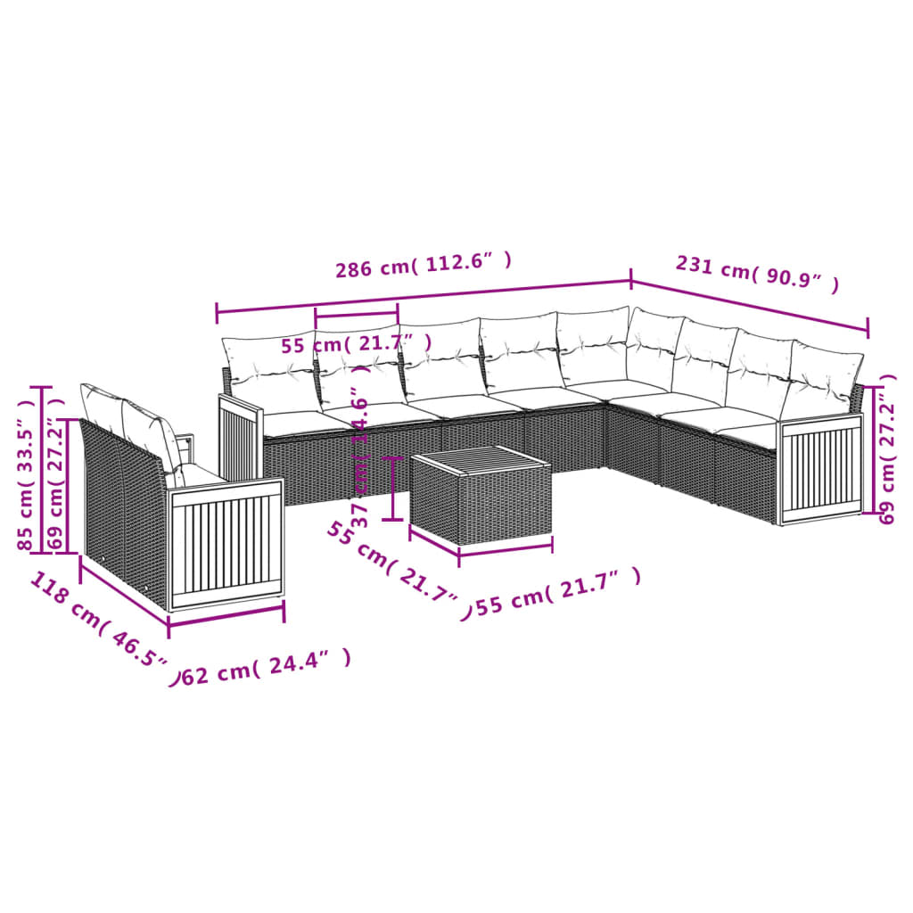 Set Divani da Giardino 11 pz con Cuscini in Polyrattan Grigiocod mxl 114347