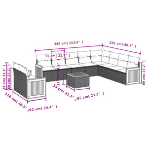 Set Divani da Giardino 11 pz con Cuscini in Polyrattan Grigiocod mxl 114347