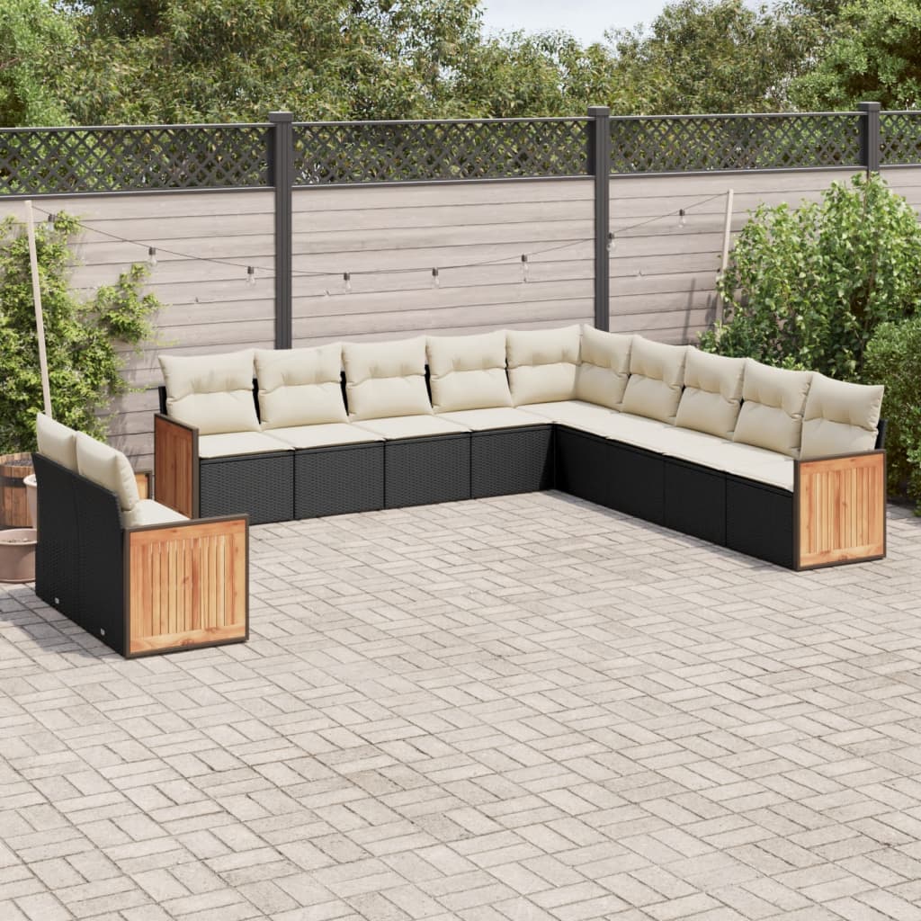 Set Divani da Giardino 11 pz con Cuscini in Polyrattan Nero 3260208