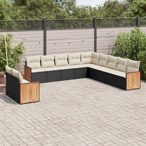 Set Divani da Giardino 11 pz con Cuscini in Polyrattan Nero 3260208