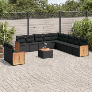 Set Divani da Giardino 12 pz con Cuscini Nero in Polyrattan 3260214