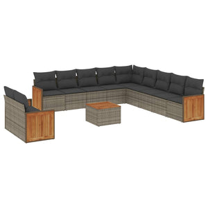 Set Divani da Giardino 12 pz con Cuscini Grigio in Polyrattan 3260219