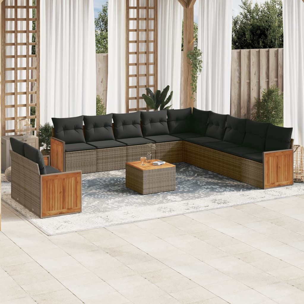 Set Divani da Giardino 12 pz con Cuscini Grigio in Polyrattan 3260219