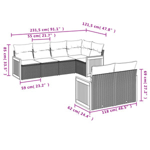 Set Divani da Giardino 7 pz con Cuscini Beige in Polyrattan 3260224