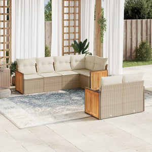 Set Divani da Giardino 7 pz con Cuscini Beige in Polyrattan 3260224