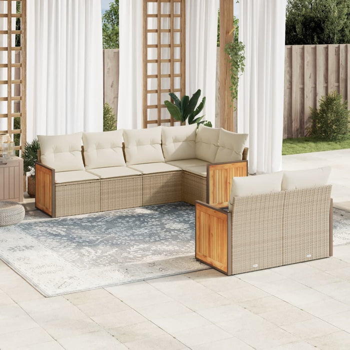 Set Divani da Giardino 7 pz con Cuscini Beige in Polyrattan 3260224