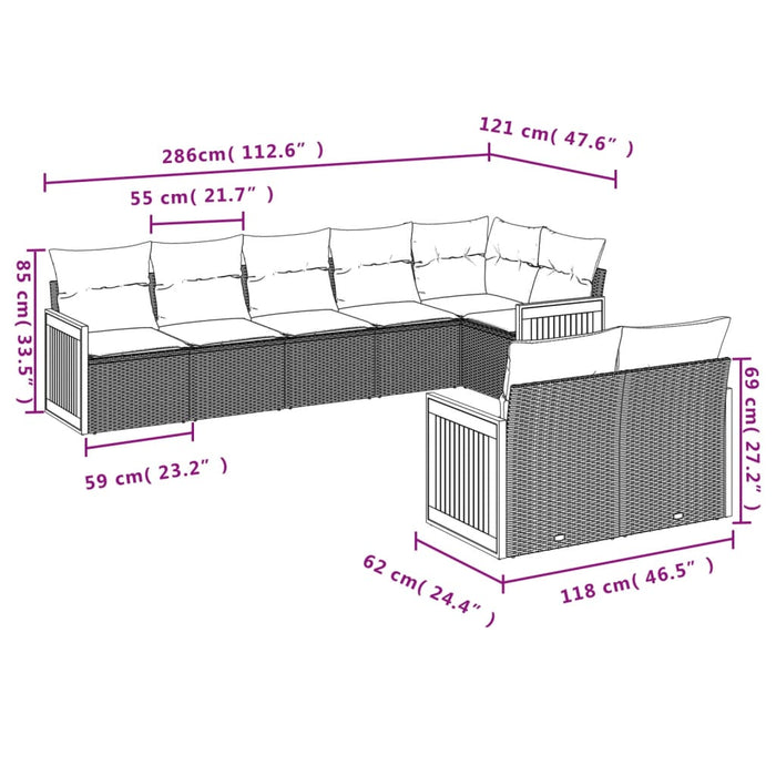 Set Divani da Giardino con Cuscini 8 pz Nero in Polyrattan 3260228