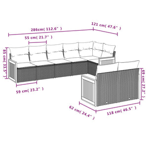 Set Divano da Giardino 8 pz con Cuscini Grigio in Polyrattancod mxl 88170