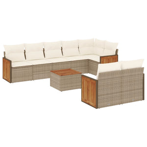 Set Divano da Giardino 9 pz con Cuscini Beige in Polyrattan 3260238