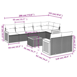 Set Divano da Giardino 9 pz con Cuscini Beige in Polyrattan 3260238