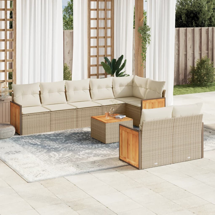 Set Divano da Giardino 9 pz con Cuscini Beige in Polyrattan 3260238