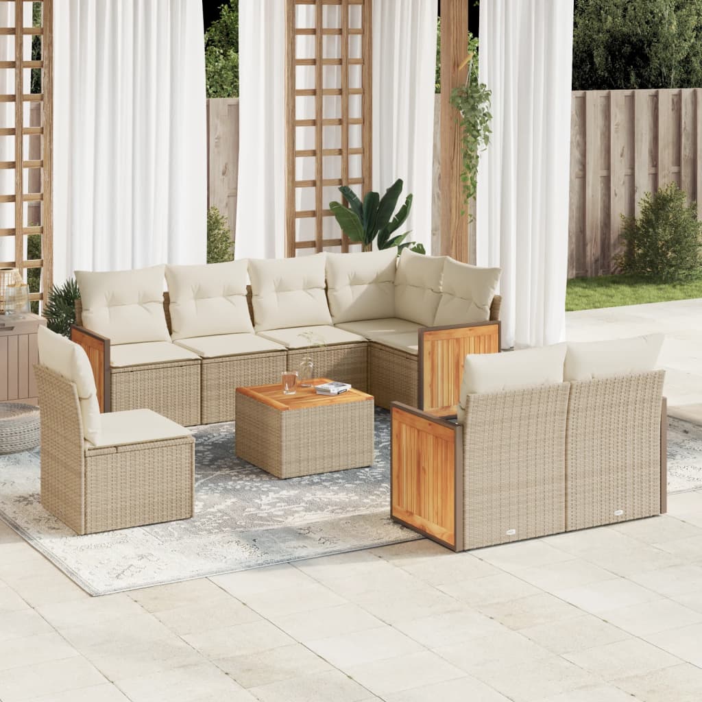 Set Divano da Giardino 9 pz con Cuscini Beige in Polyrattancod mxl 88403