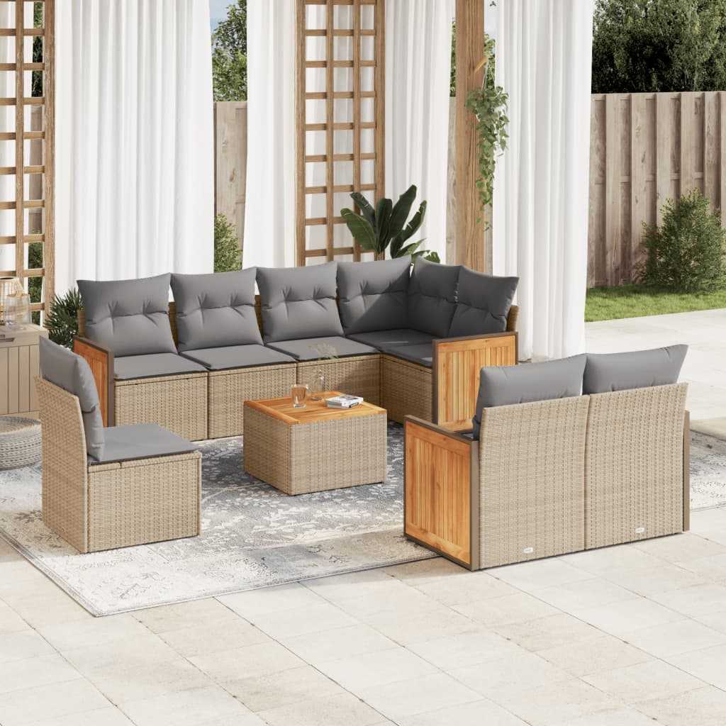 Set Divano da Giardino 9 pz con Cuscini Beige in Polyrattancod mxl 112161