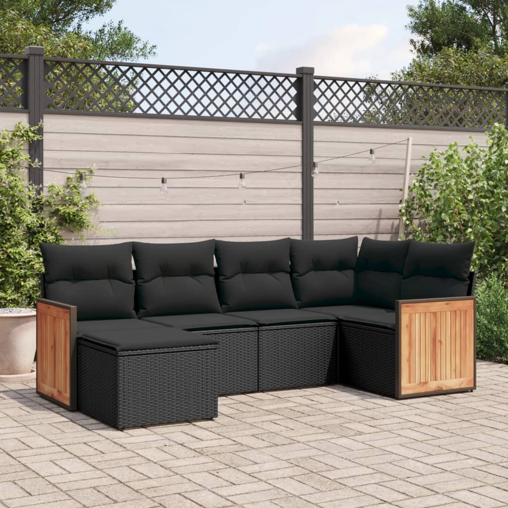 Set Divano da Giardino 6 pz con Cuscini Nero in Polyrattan 3260256