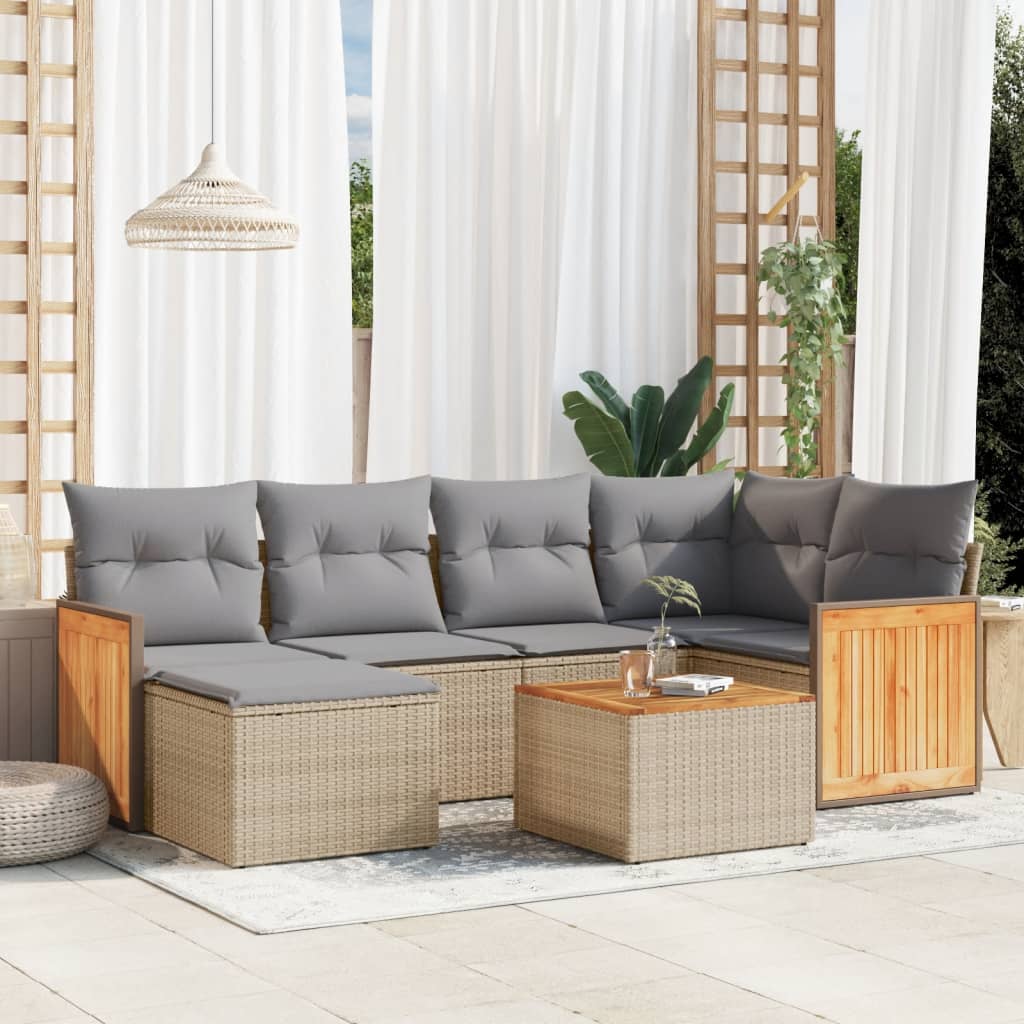 Set Divani da Giardino 7 pz con Cuscini Beige in Polyrattancod mxl 89427