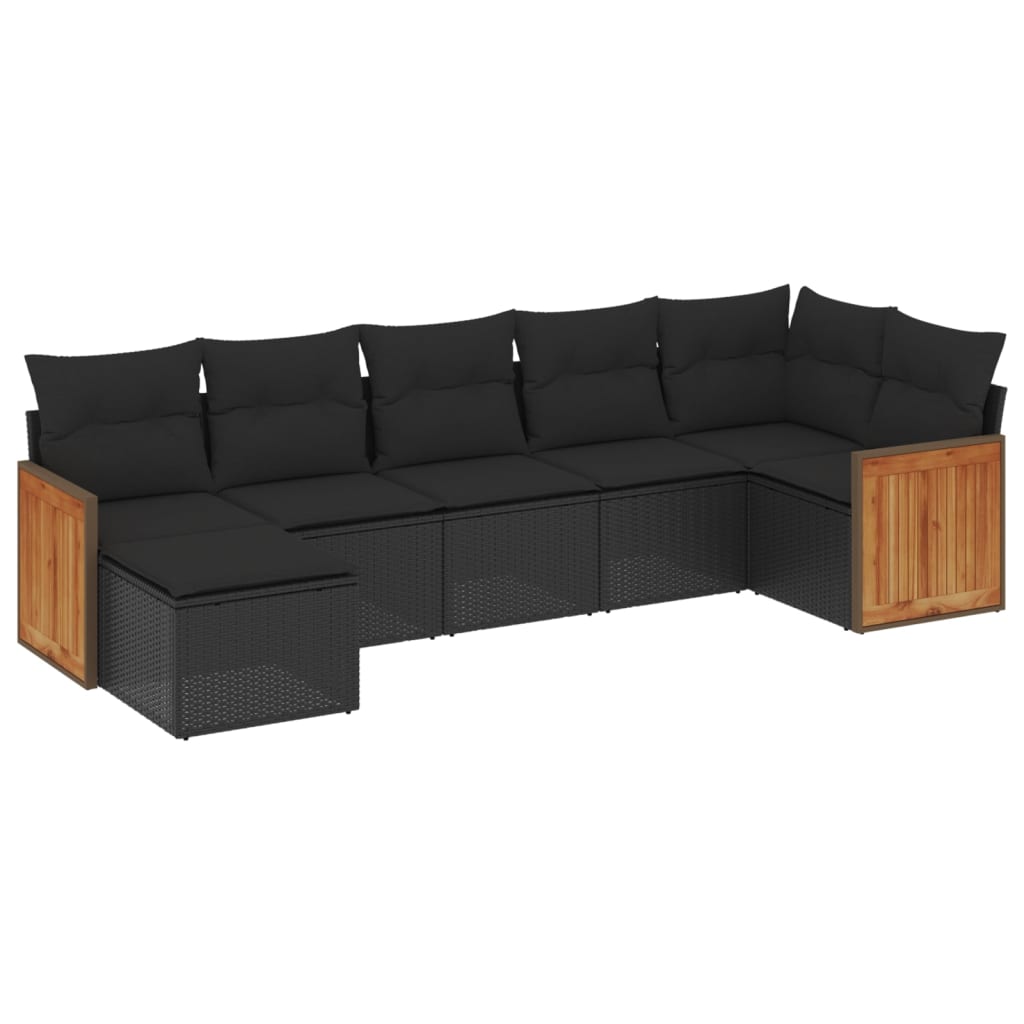 Set Divani da Giardino con Cuscini 7pz Nero Polyrattan 3260270