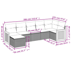 Set Divani da Giardino 7 pz con Cuscini Grigio in Polyrattan 3260275