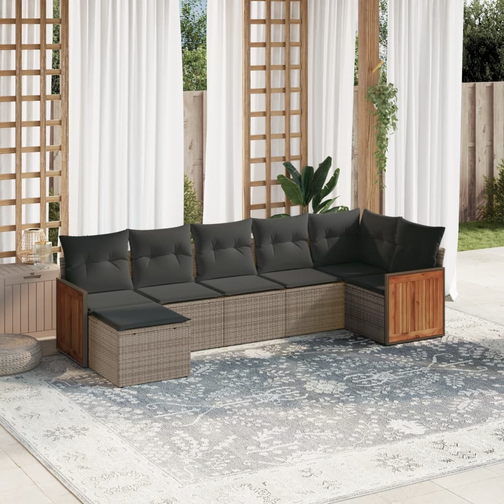 Set Divani da Giardino 7 pz con Cuscini Grigio in Polyrattan 3260275