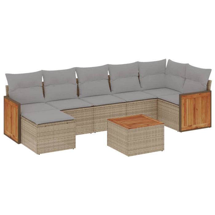 Set Divano da Giardino 8 pz con Cuscini Beige in Polyrattan 3260281