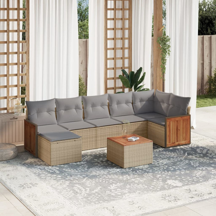 Set Divano da Giardino 8 pz con Cuscini Beige in Polyrattan 3260281