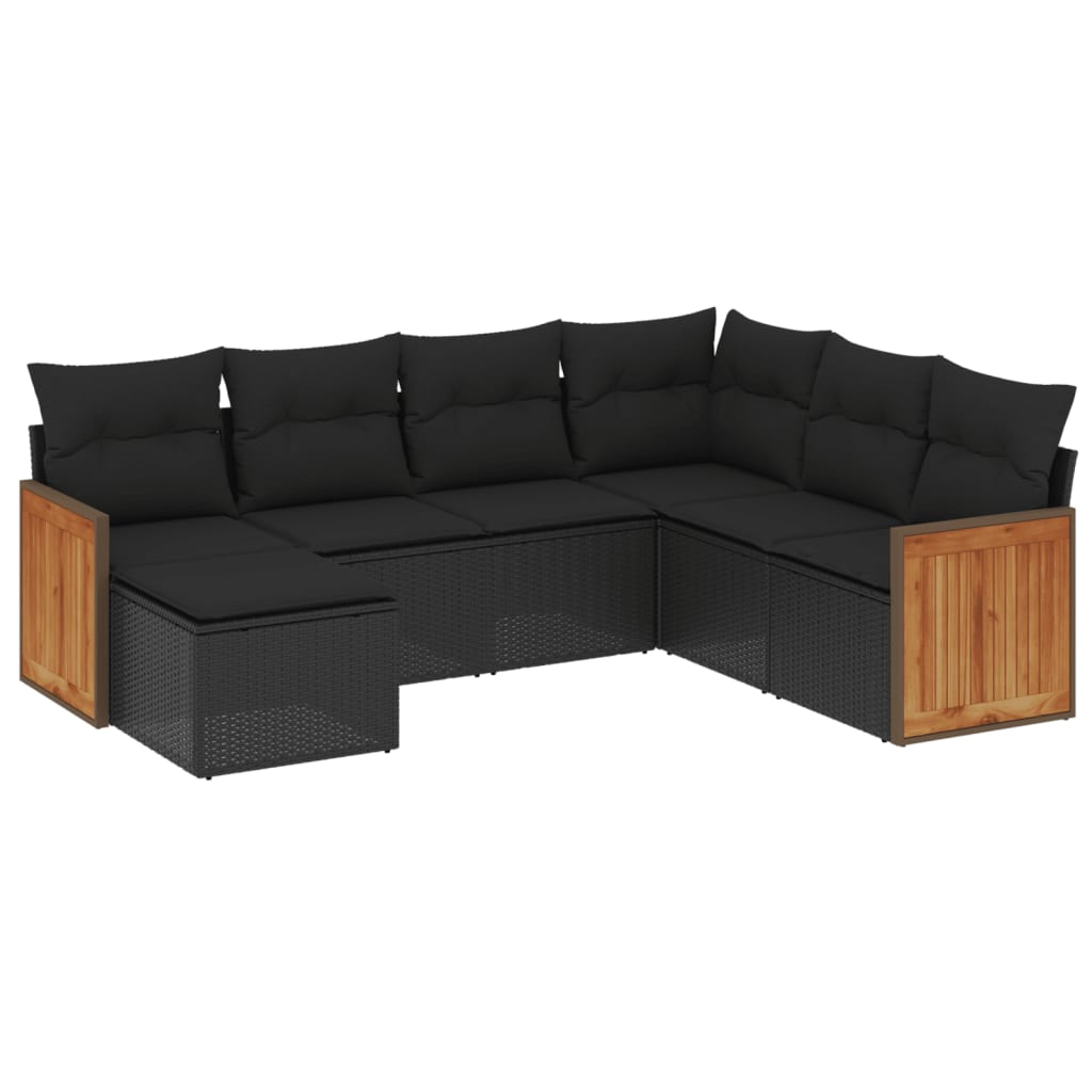 Set Divani da Giardino con Cuscini 7pz Nero Polyrattan 3260284