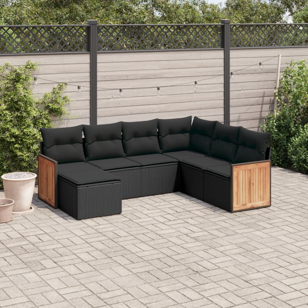 Set Divani da Giardino con Cuscini 7pz Nero Polyrattan 3260284