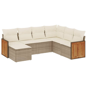 Set Divani da Giardino 7 pz con Cuscini Beige in Polyrattan 3260287