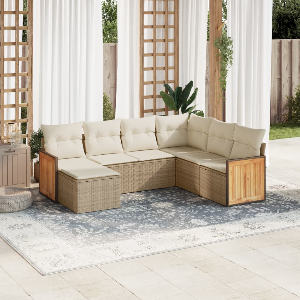 Set Divani da Giardino 7 pz con Cuscini Beige in Polyrattan 3260287