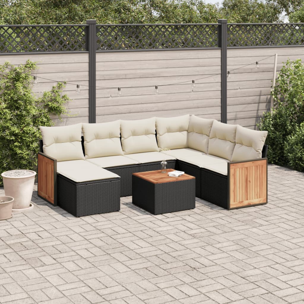 Set Divani da Giardino con Cuscini 8 pz Nero in Polyrattan 3260292