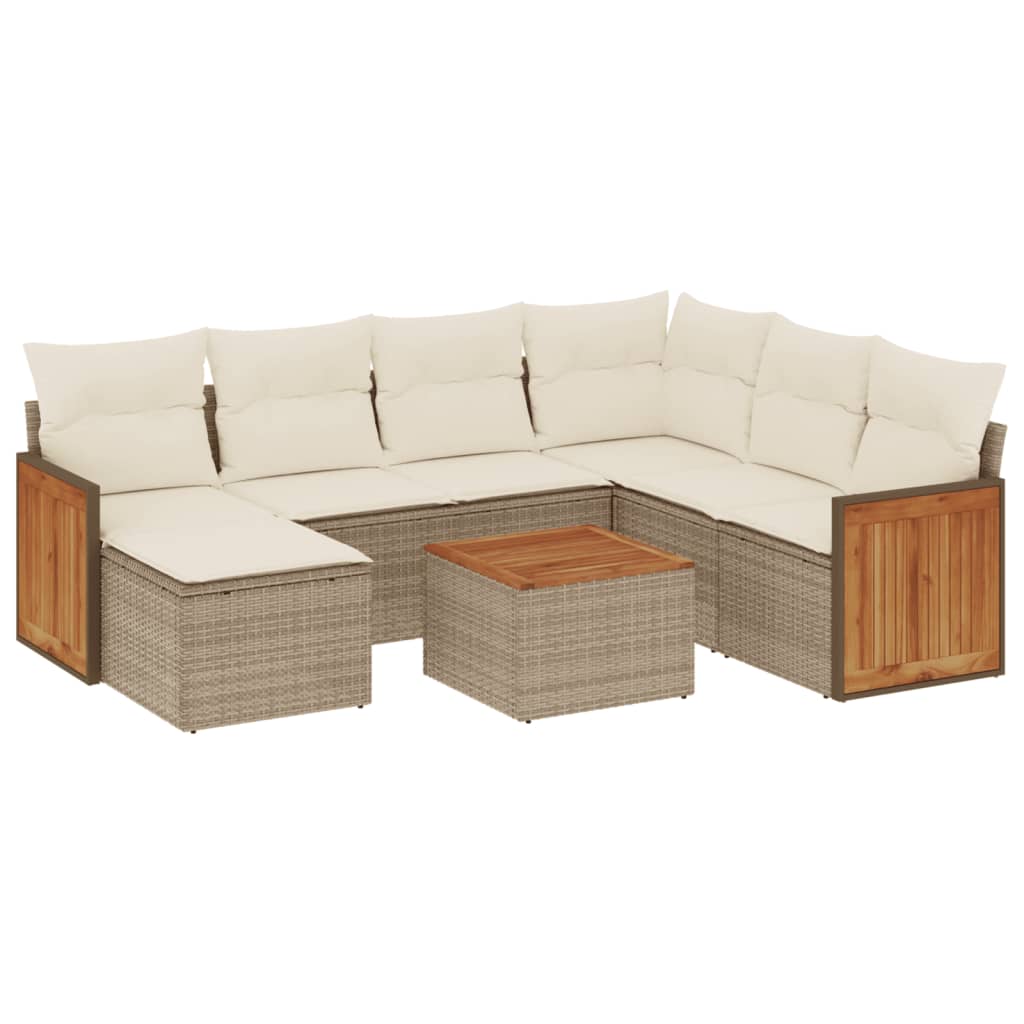 Set Divano da Giardino 8 pz con Cuscini Beige in Polyrattan 3260294