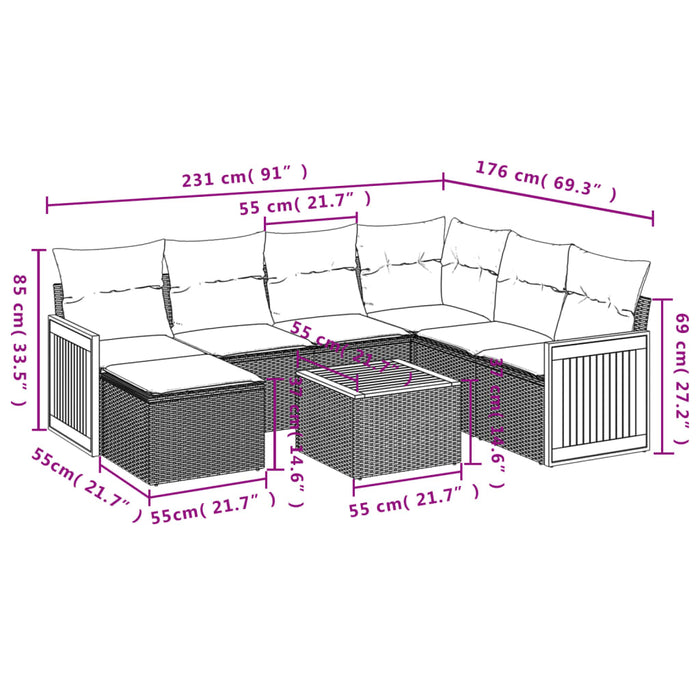 Set Divano da Giardino 8 pz con Cuscini Beige in Polyrattan 3260294