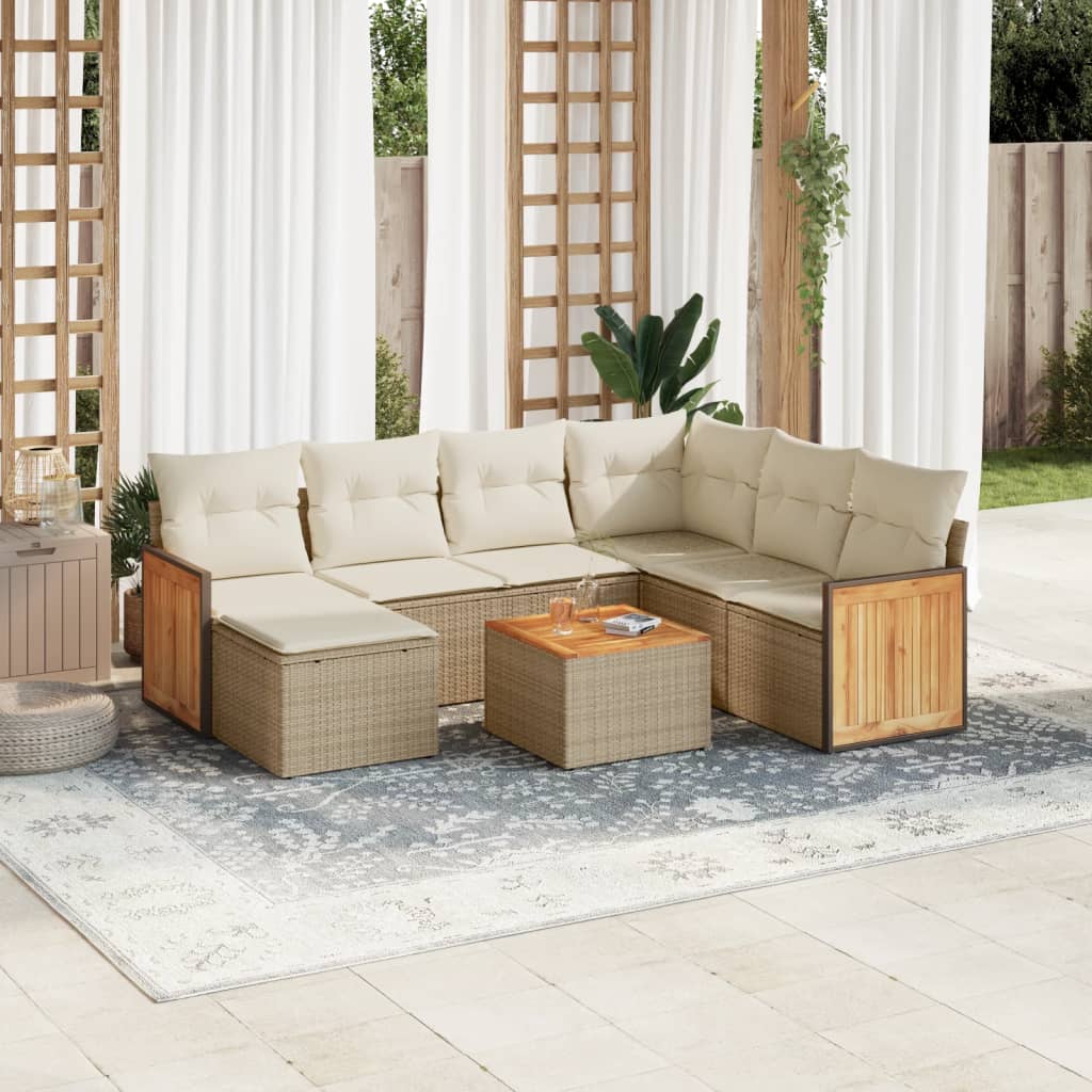 Set Divano da Giardino 8 pz con Cuscini Beige in Polyrattan 3260294