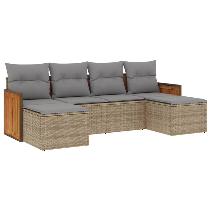 Set Divano da Giardino 6 pz con Cuscini Beige in Polyrattan 3260302