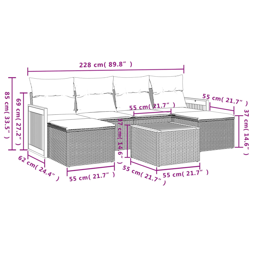 Set Divani da Giardino con Cuscini 7pz Nero Polyrattan 3260305