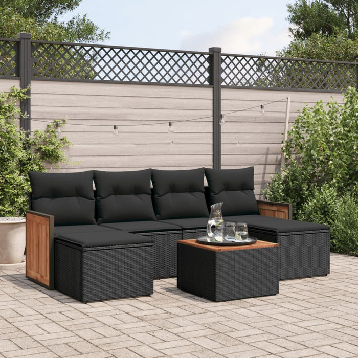 Set Divani da Giardino con Cuscini 7pz Nero Polyrattan 3260305