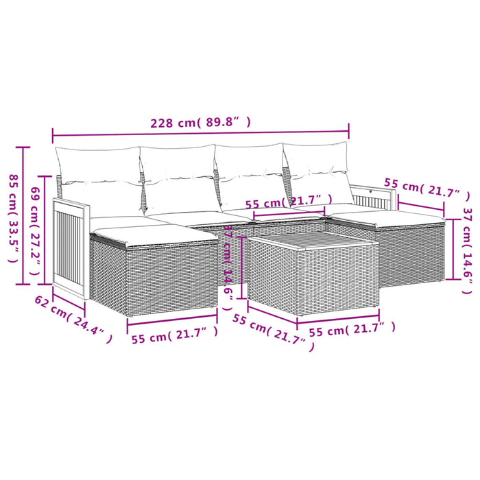 Set Divani da Giardino 7 pz con Cuscini Beige in Polyrattancod mxl 89457