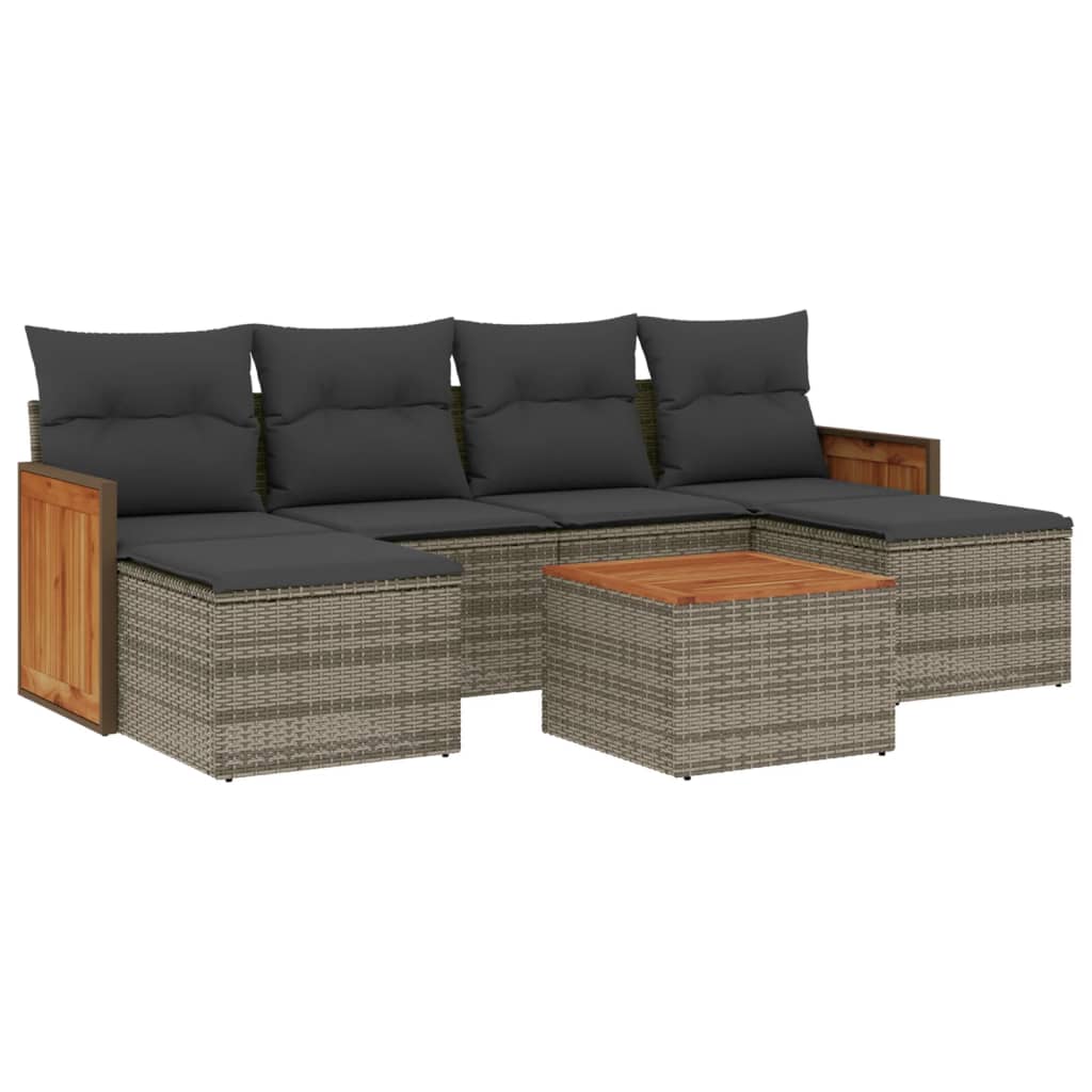 Set Divani da Giardino 7 pz con Cuscini Grigio in Polyrattan 3260310