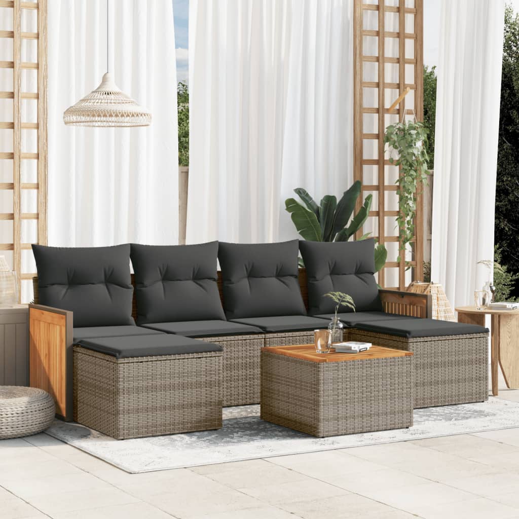 Set Divani da Giardino 7 pz con Cuscini Grigio in Polyrattan 3260310