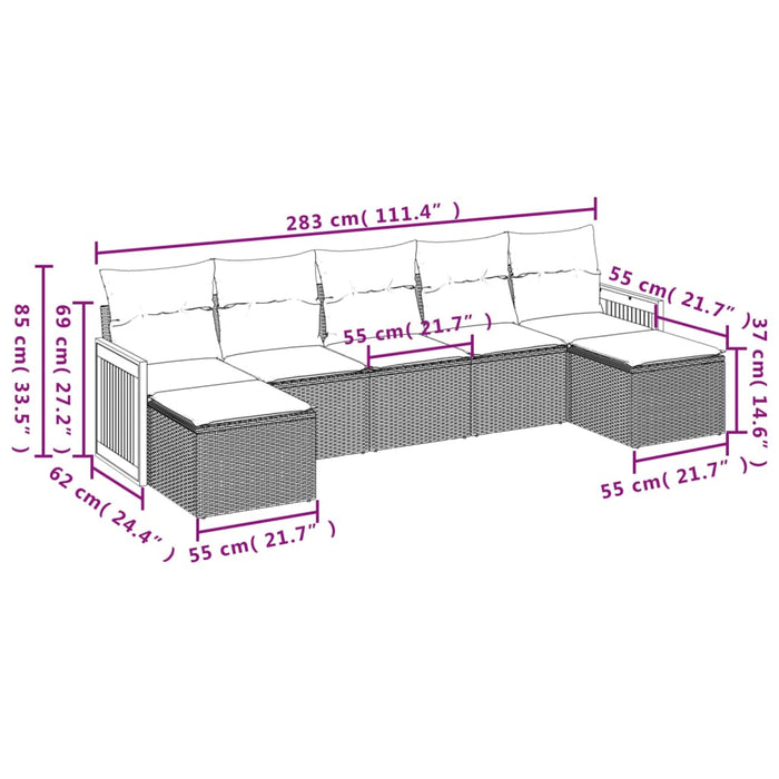 Set Divani da Giardino con Cuscini 7pz Nero Polyrattan 3260313