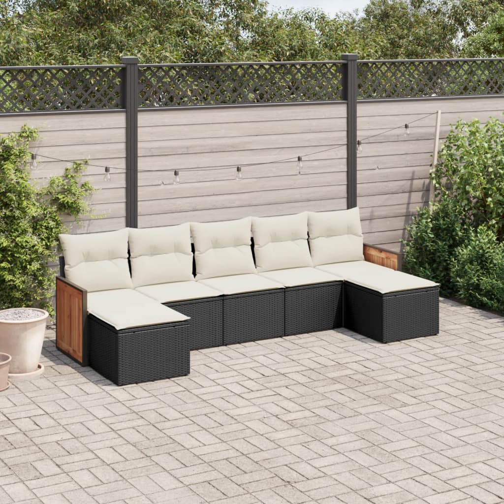 Set Divani da Giardino con Cuscini 7pz Nero Polyrattan 3260313